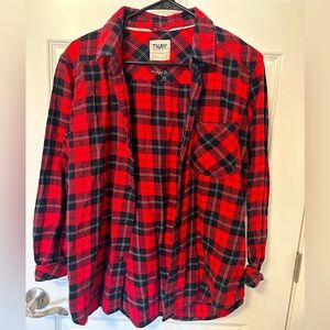 Aritzia TNA Women’s Red Plaid Flannel Button Down Boyfriend Shirt Size Small